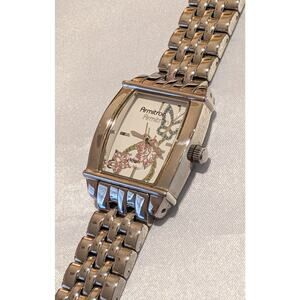 Armitron Now Women's 7" Quartz Watch Silvertone Butterfly Flowers GUC